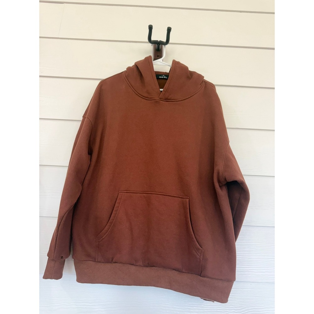 B- 55- Trendy Queen Womens Oversized Hoodie Brown Fleece Pullover Sweatshirt L